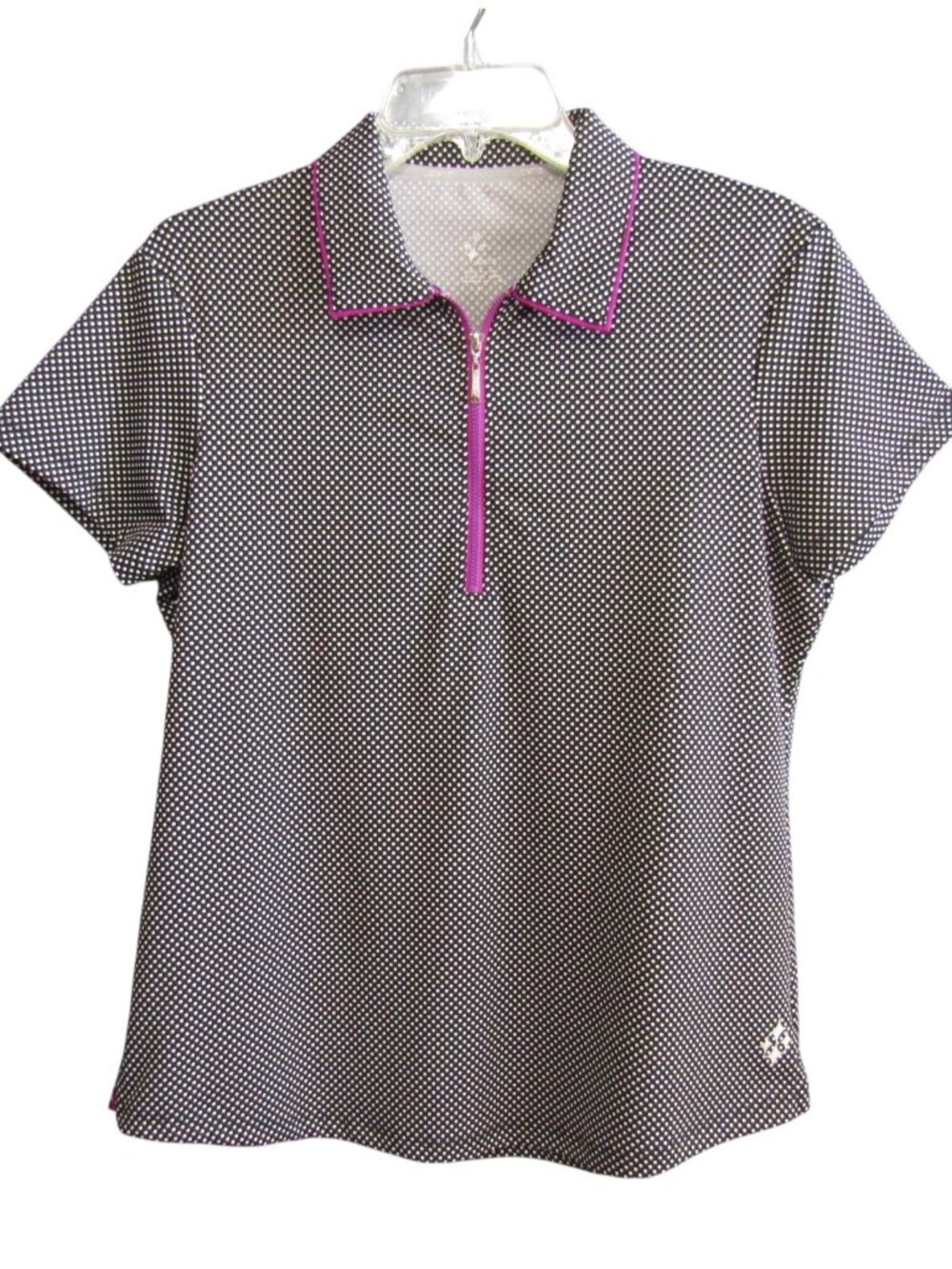 Jofit Black White Polka Dot 1/4 Zip Top L Short Sleeve Golf Tennis Pickleball